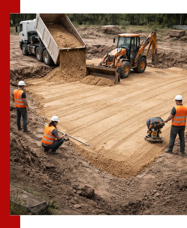 Устройство песчаной подушки для фундаментов и дорог в Амурске